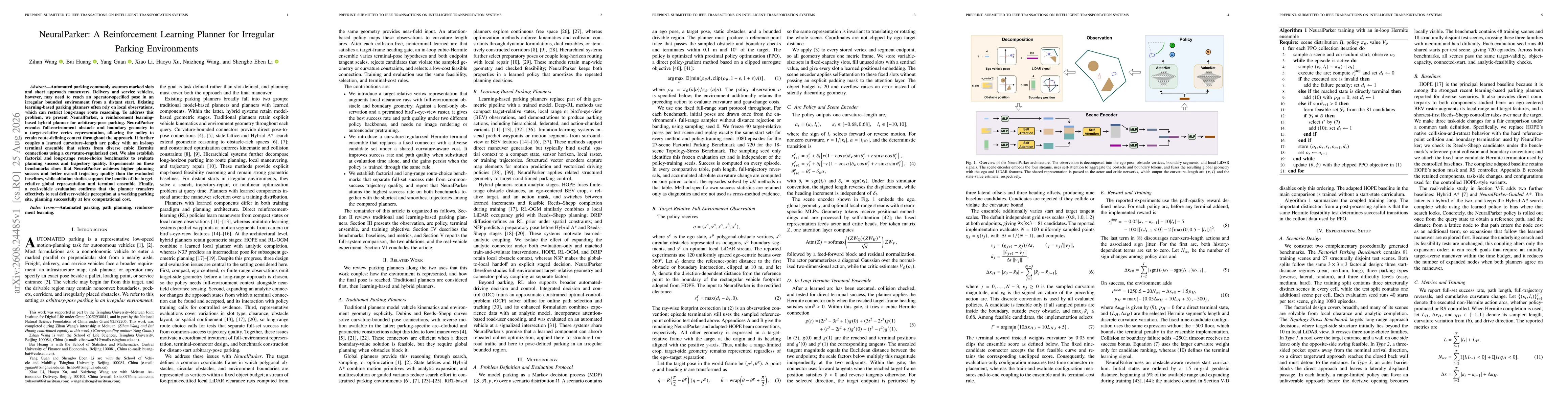 Thumbnail for NeuralParker: A Reinforcement Learning Planner for Irregular Parking Environments