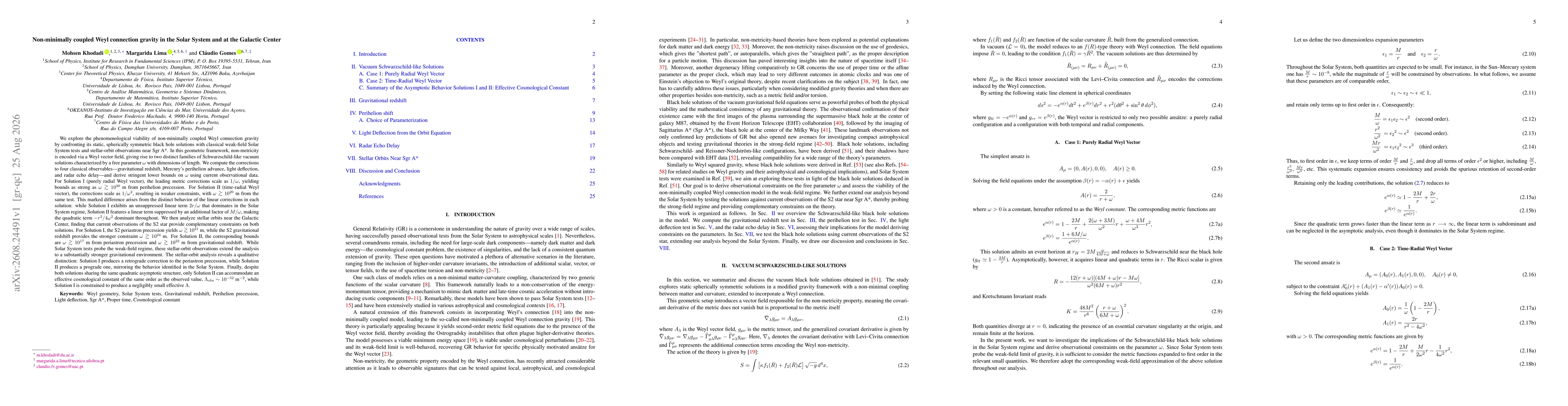 Thumbnail for Non-minimally coupled Weyl connection gravity in the Solar System and at the Galactic Center