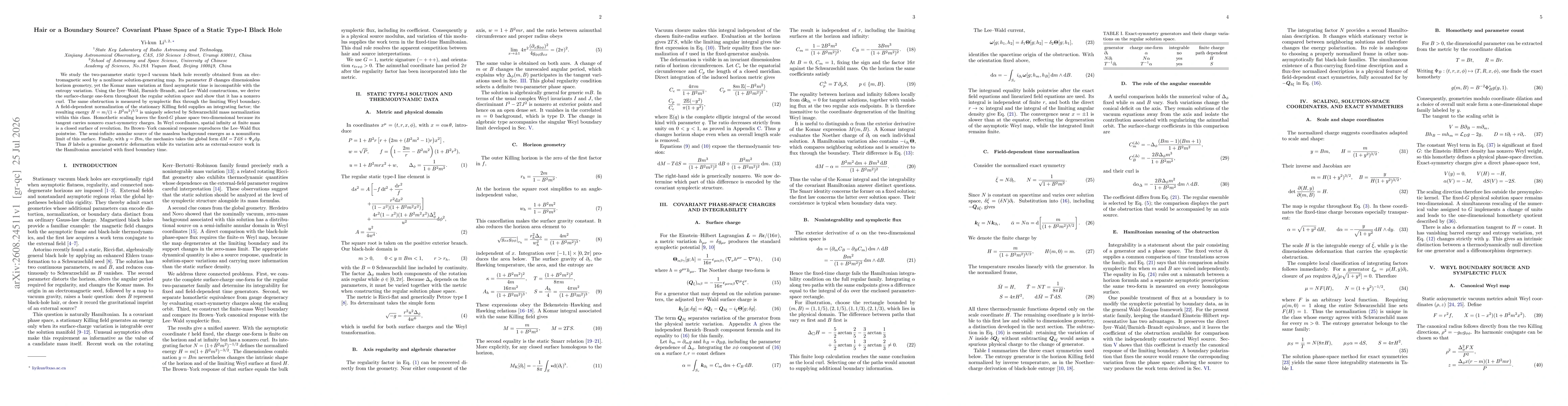 Thumbnail for Hair or a Boundary Source? Covariant Phase Space of a Static Type-I Black Hole