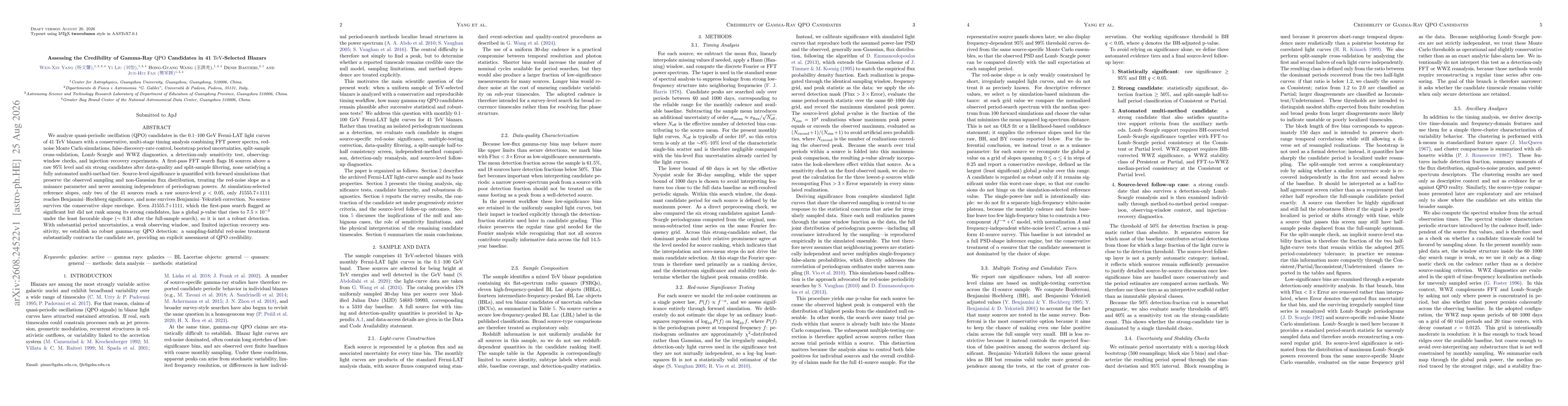 Thumbnail for Assessing the Credibility of Gamma-Ray QPO Candidates in 41 TeV-Selected Blazars