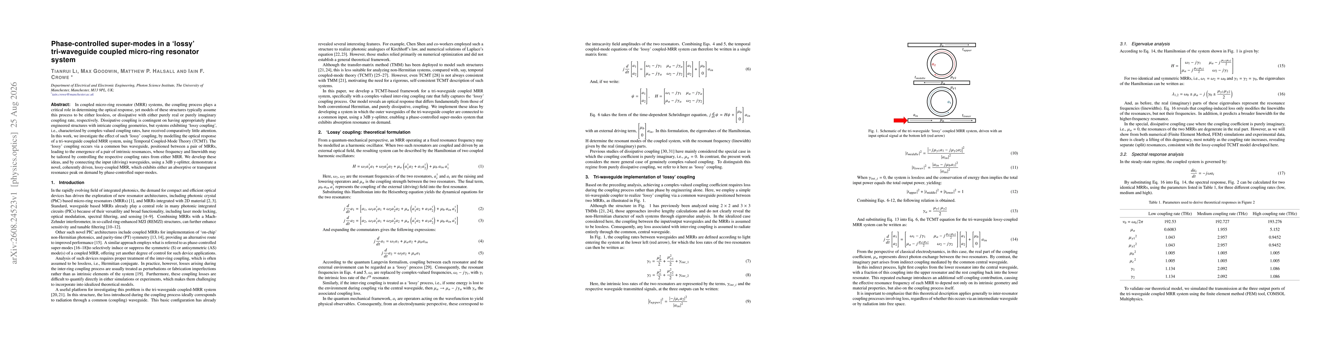 Thumbnail for Phase-controlled super-modes in a `lossy' tri-waveguide coupled micro-ring resonator system
