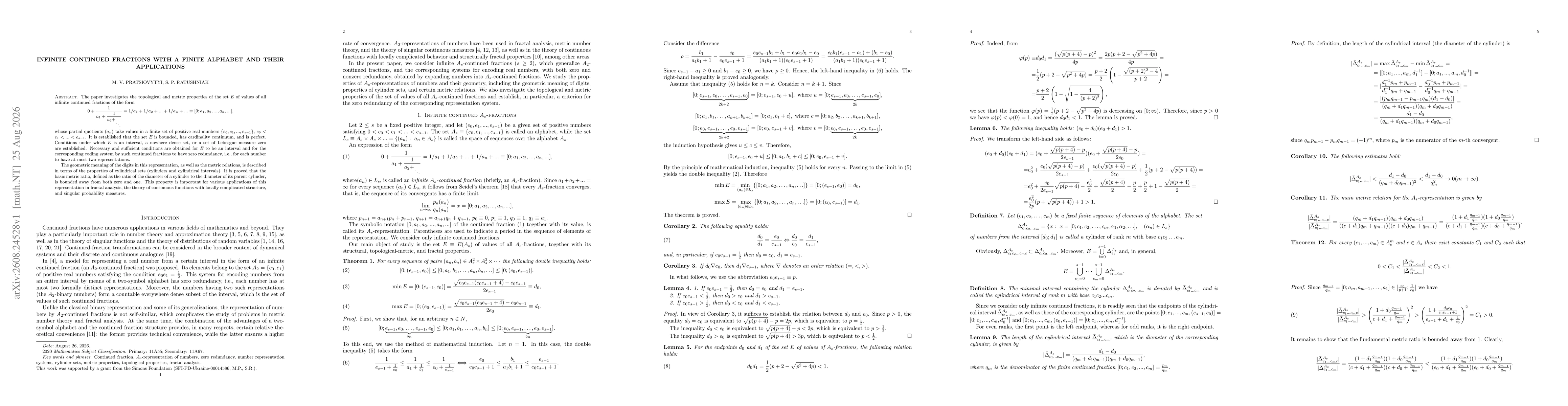 Thumbnail for Infinite continued fractions with a finite alphabet and their applications