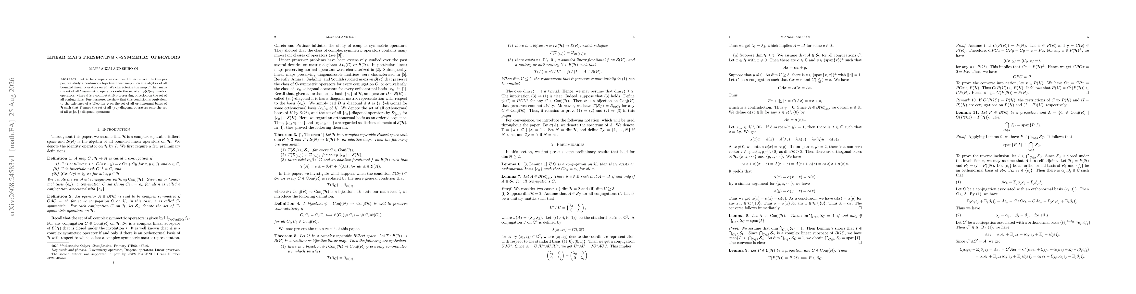 Thumbnail for Linear maps preserving $C$-symmetry operators