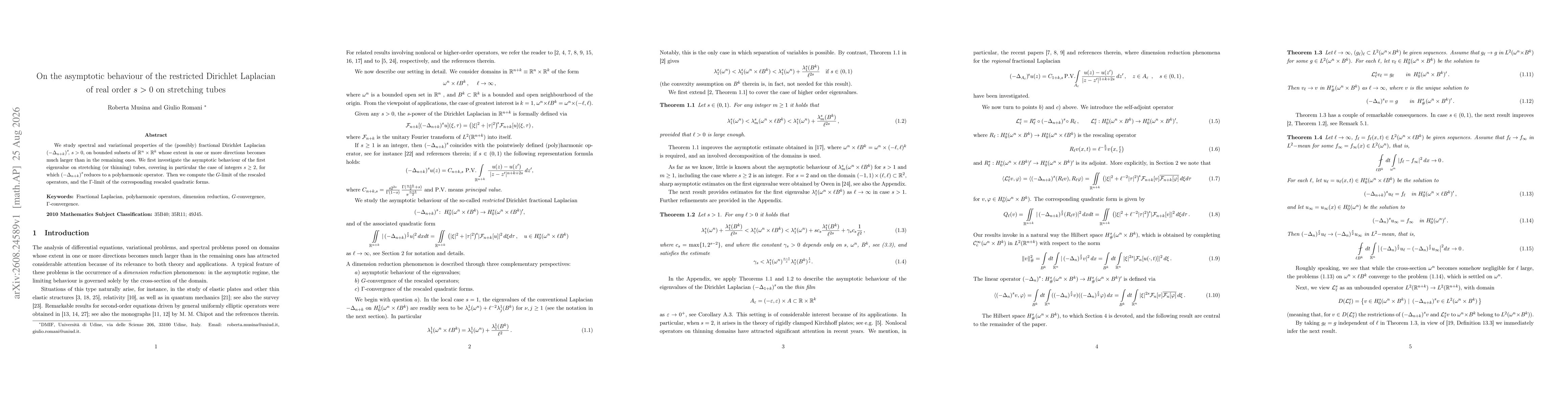 Thumbnail for On the asymptotic behaviour of the restricted Dirichlet Laplacian of real order $s>0$ on stretching tubes
