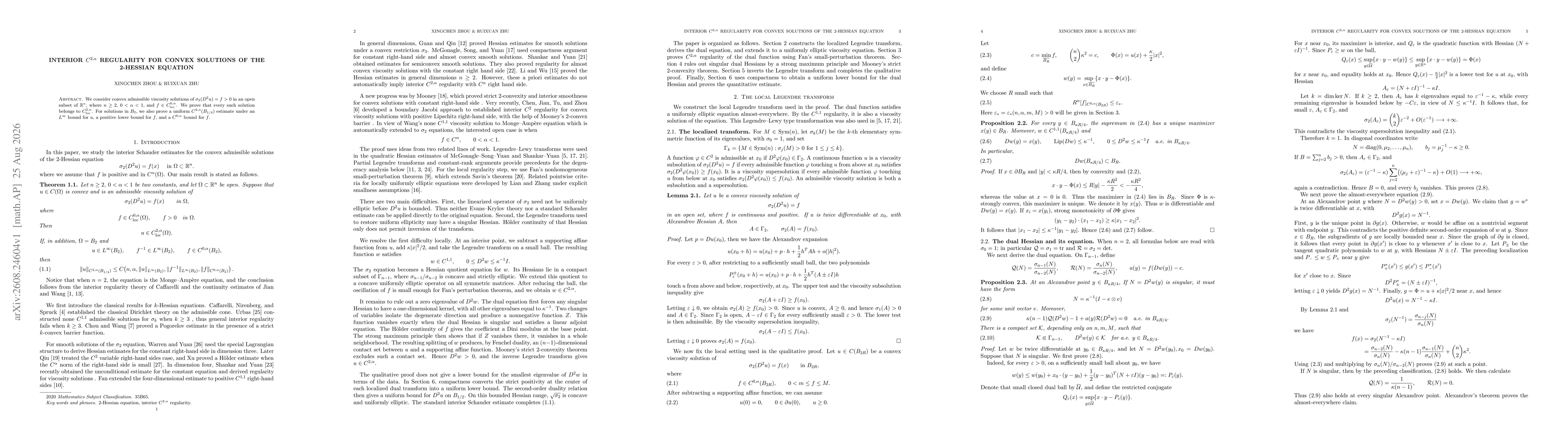 Thumbnail for Interior $C^{2,α}$ Regularity for Convex Solutions of the 2-Hessian Equation