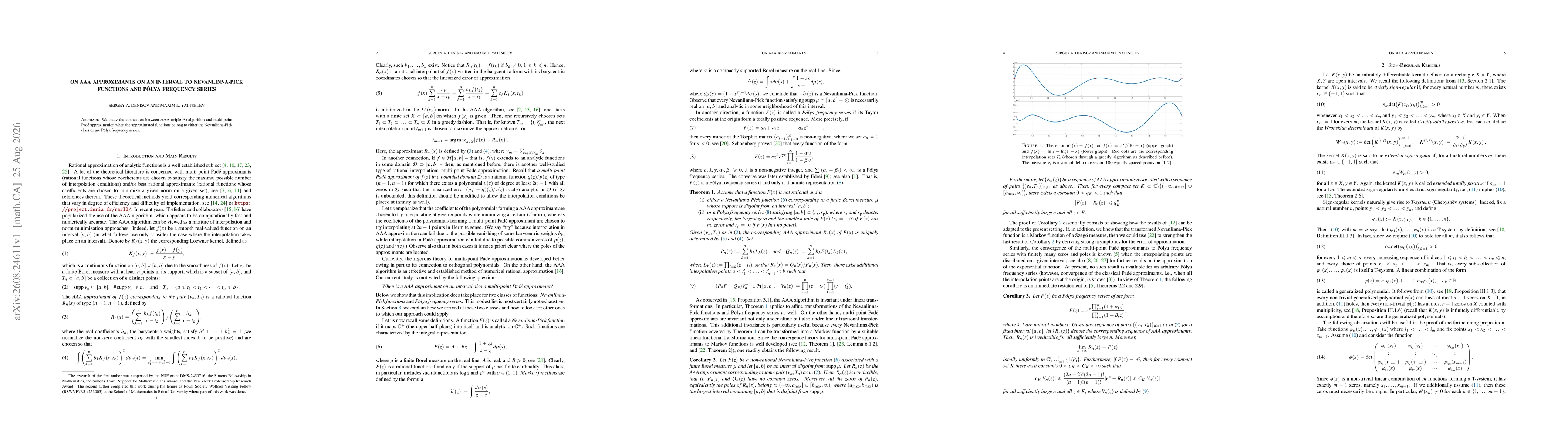 Thumbnail for On AAA approximants on an interval to Nevanlinna-Pick functions and Pólya Frequency Series