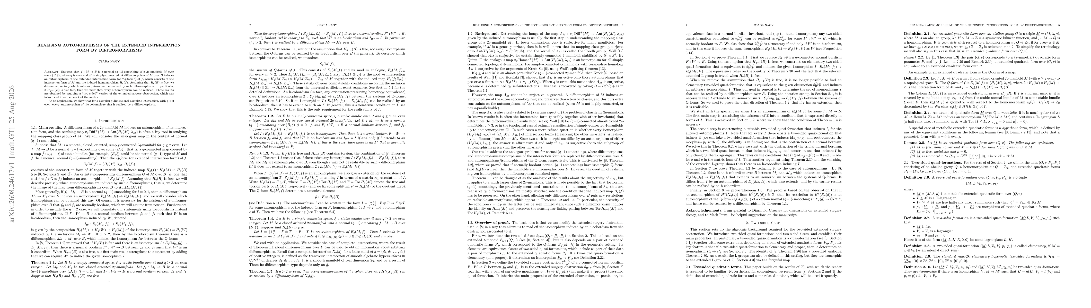 Thumbnail for Realising automorphisms of the extended intersection form by diffeomorphisms