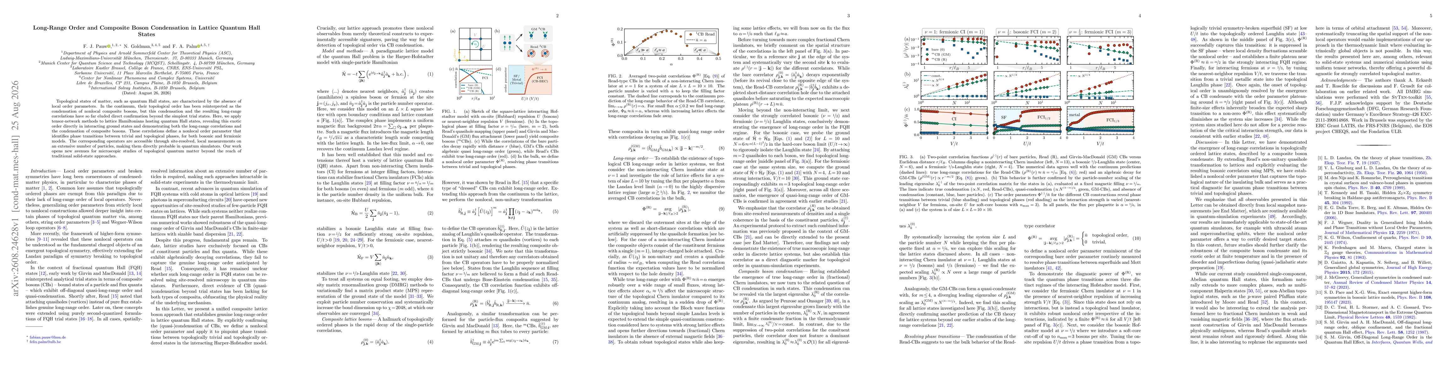 Thumbnail for Long-Range Order and Composite Boson Condensation in Lattice Quantum Hall States