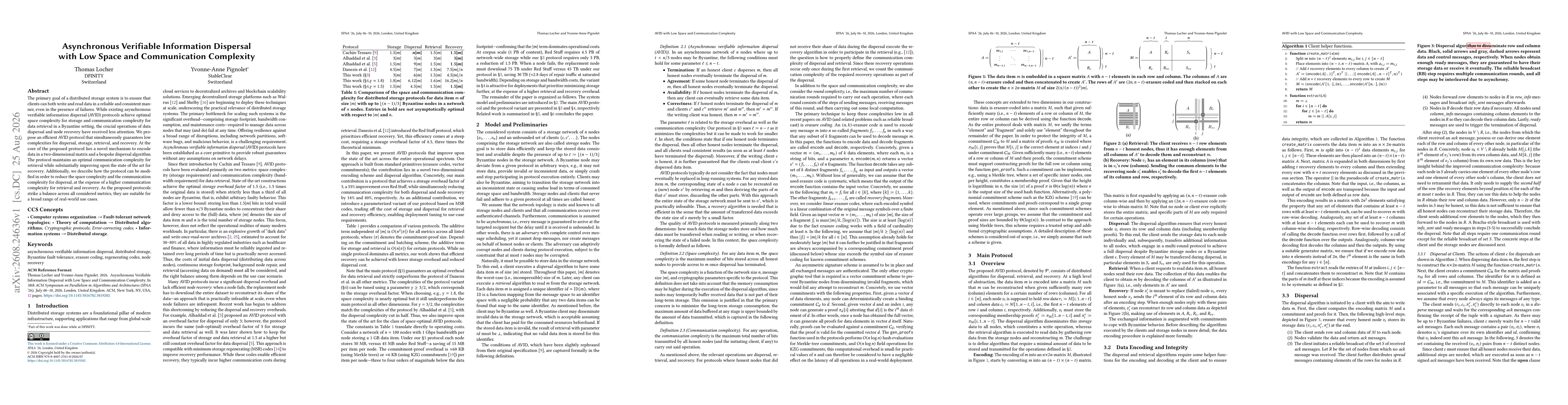 Thumbnail for Asynchronous Verifiable Information Dispersal with Low Space and Communication Complexity