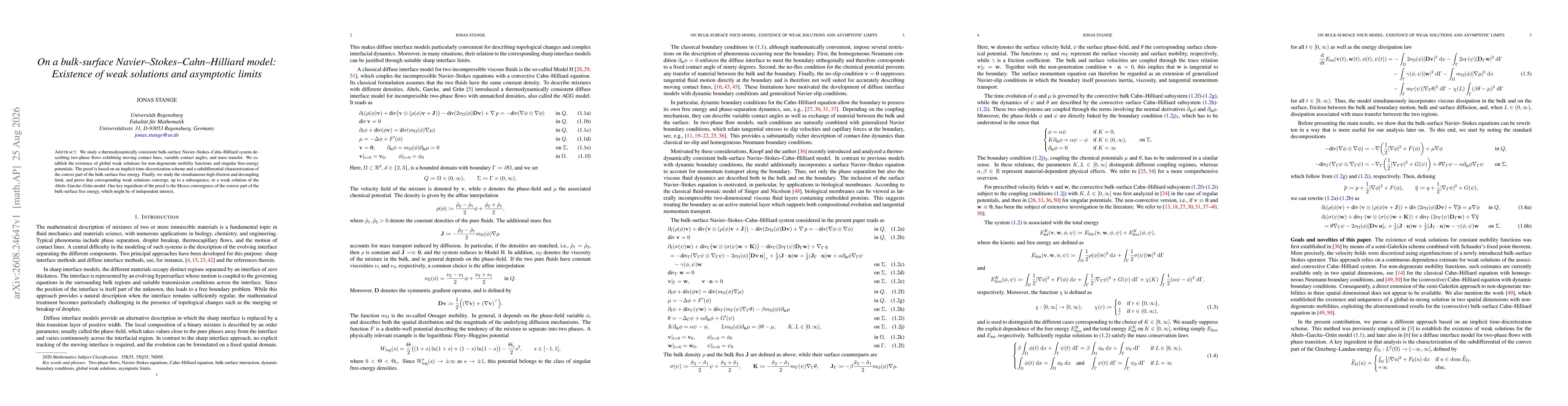Thumbnail for On a bulk-surface Navier-Stokes-Cahn-Hilliard model: Existence of weak solutions and asymptotic limits