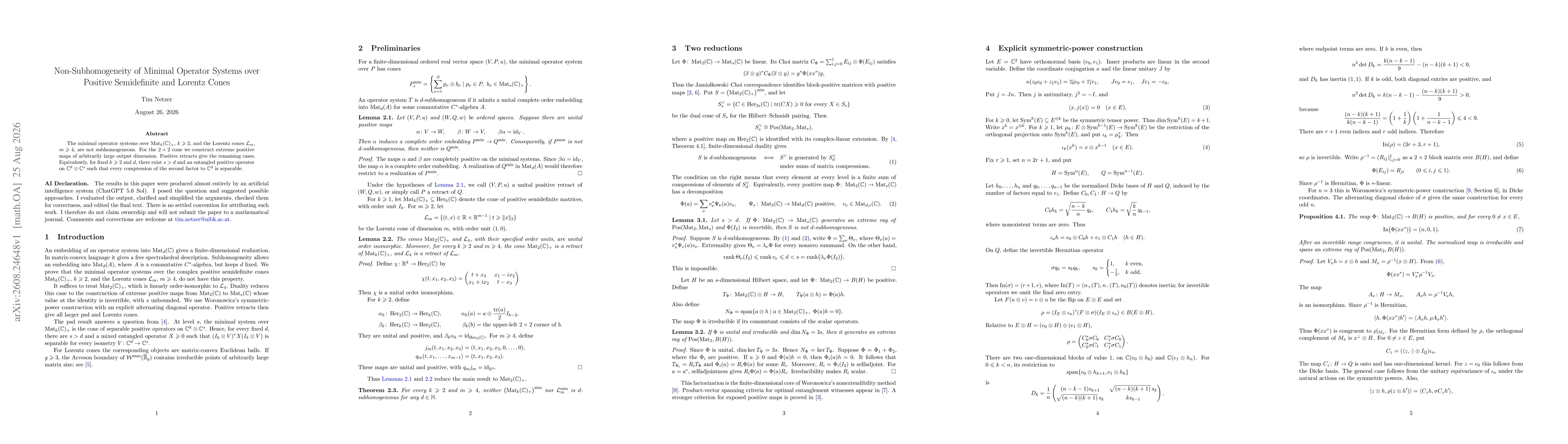 Thumbnail for Non-Subhomogeneity of Minimal Operator Systems over Positive Semidefinite and Lorentz Cones