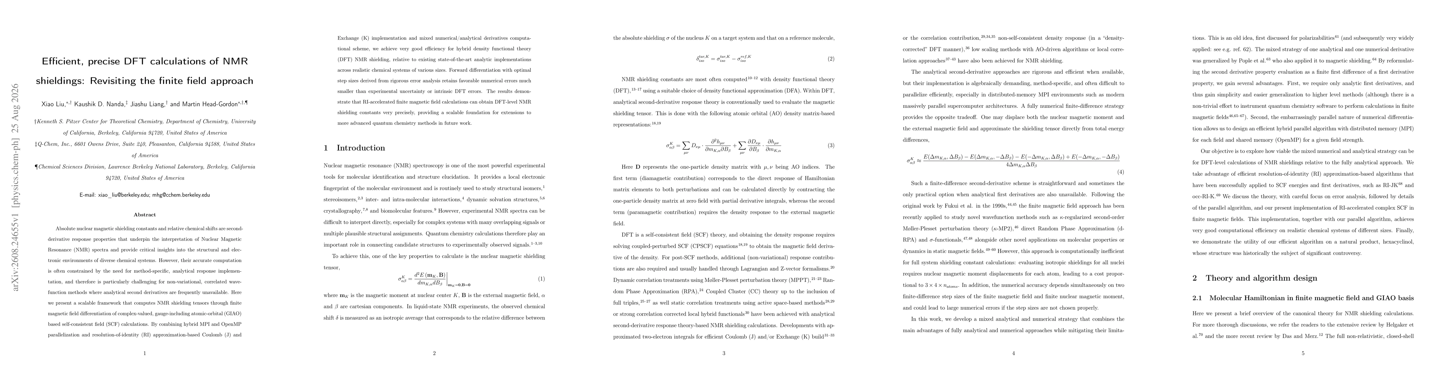 Thumbnail for Efficient, precise DFT calculations of NMR shieldings: Revisiting the finite field approach