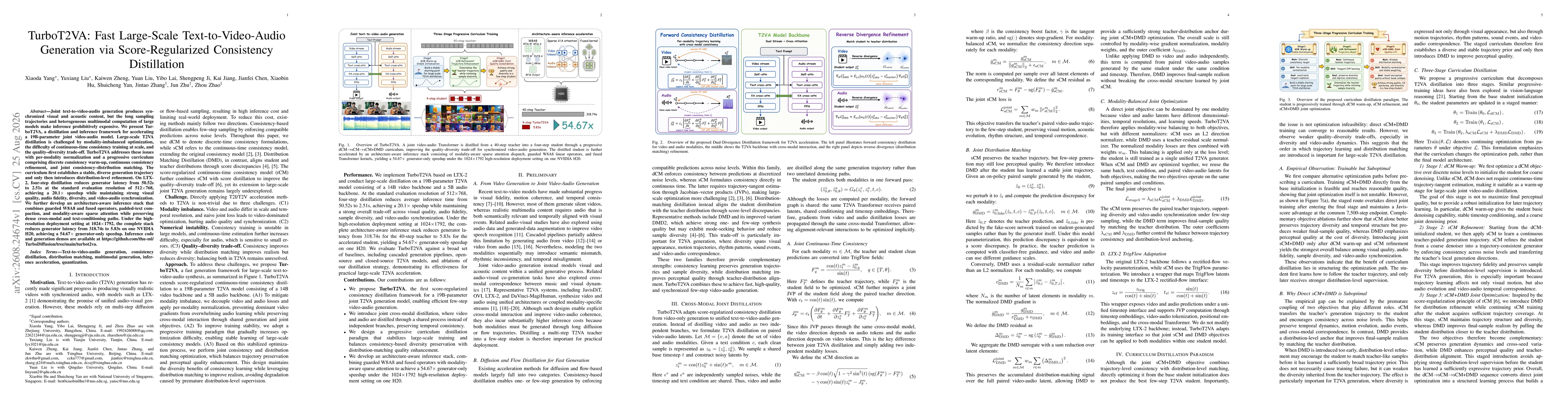 Thumbnail for TurboT2VA: Fast Large-Scale Text-to-Video-Audio Generation via Score-Regularized Consistency Distillation