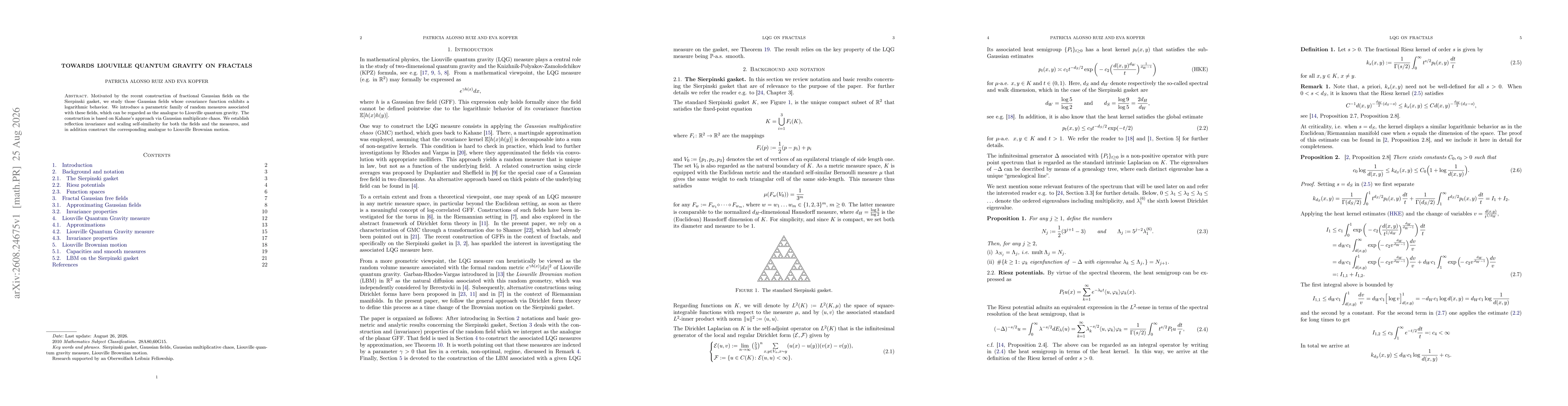 Thumbnail for Towards Liouville Quantum Gravity on fractals