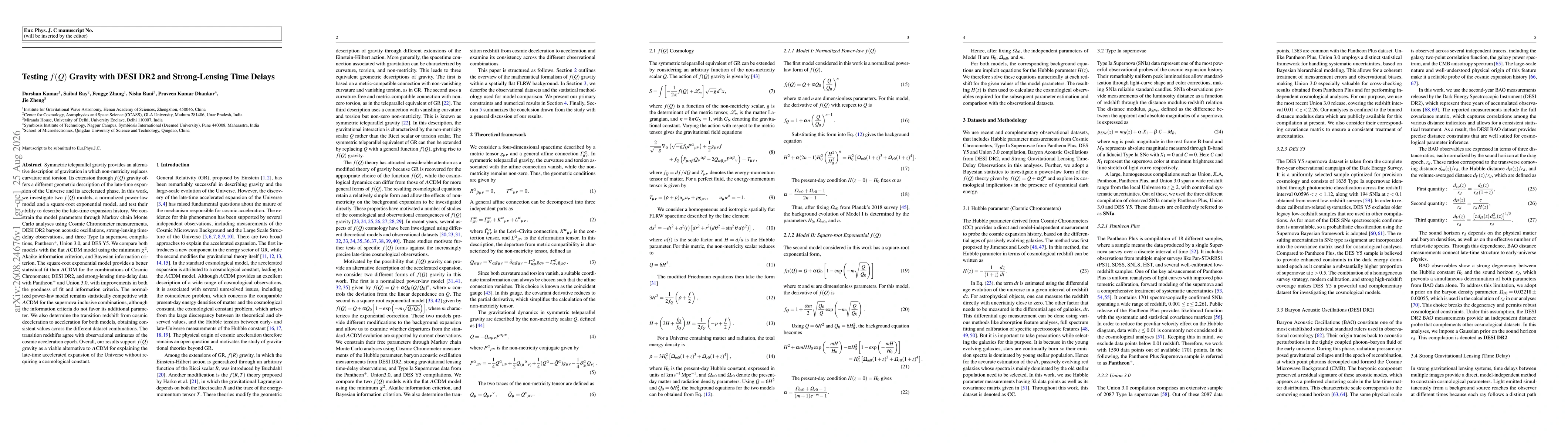 Thumbnail for Testing $f(Q)$ Gravity with DESI DR2 and Strong-Lensing Time Delays