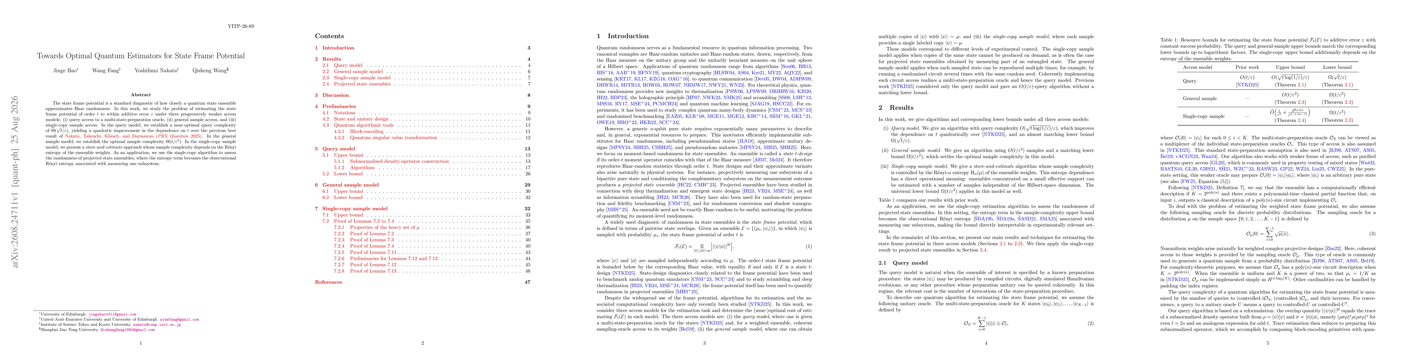 Thumbnail for Towards Optimal Quantum Estimators for State Frame Potential