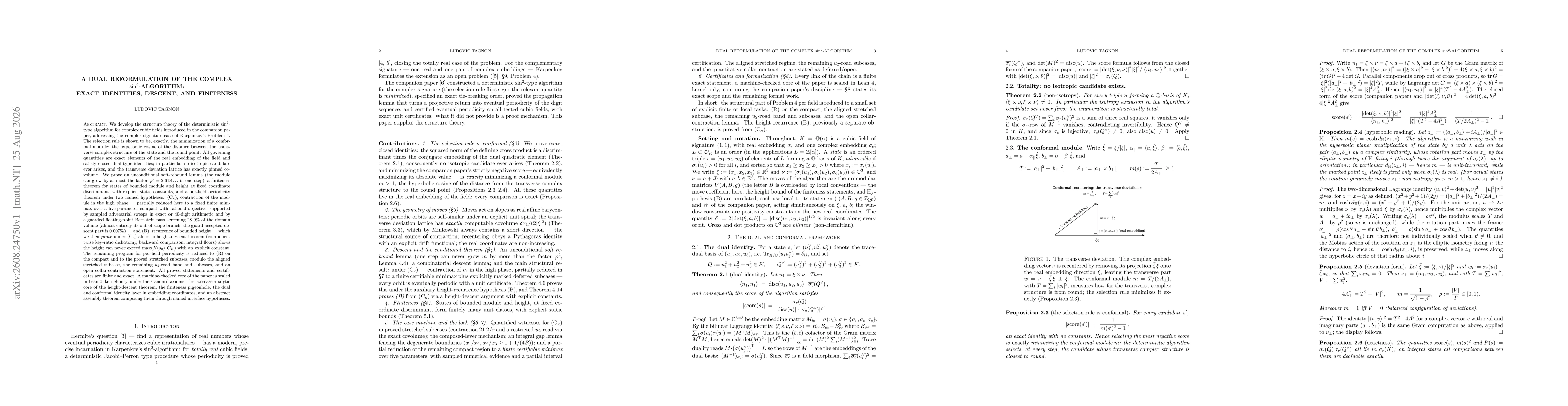Thumbnail for A dual reformulation of the complex sin^2-algorithm: exact identities, descent, and finiteness