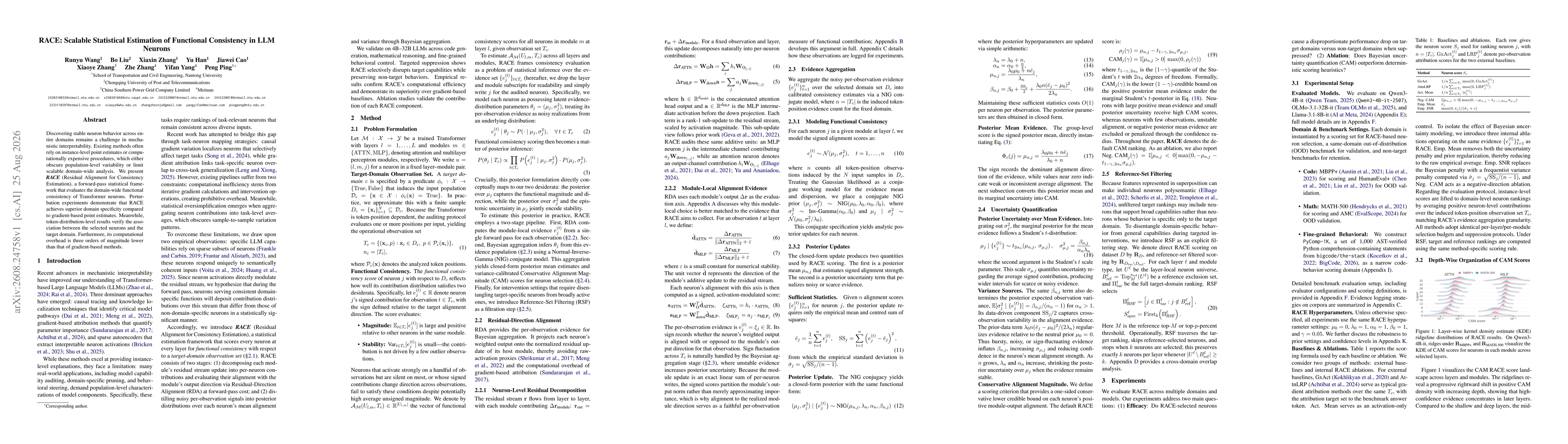 Thumbnail for RACE: Scalable Statistical Estimation of Functional Consistency in LLM Neurons