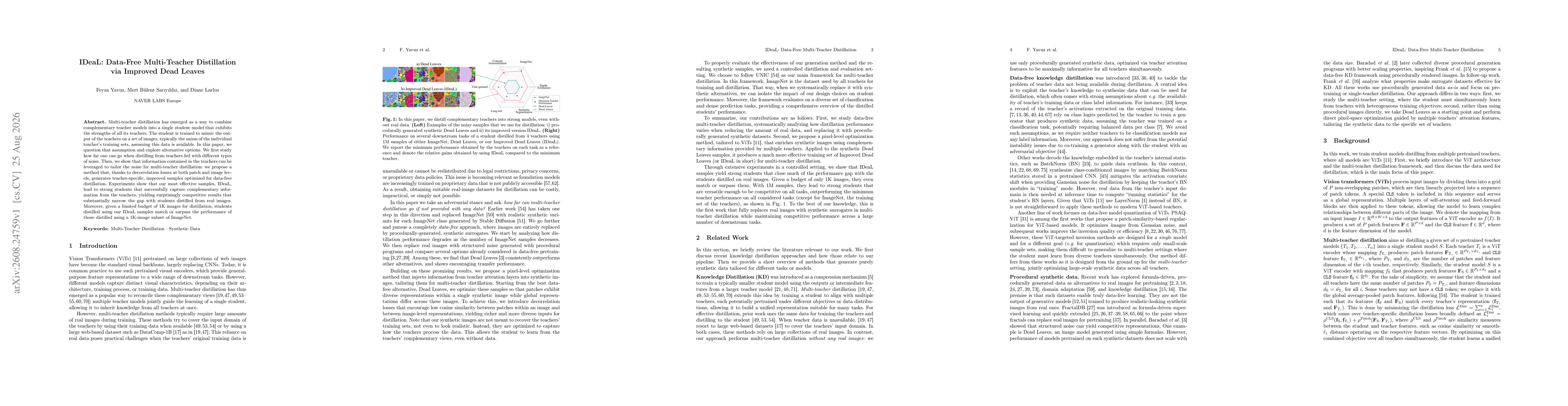 Thumbnail for IDeaL: Data-Free Multi-Teacher Distillation via Improved Dead Leaves