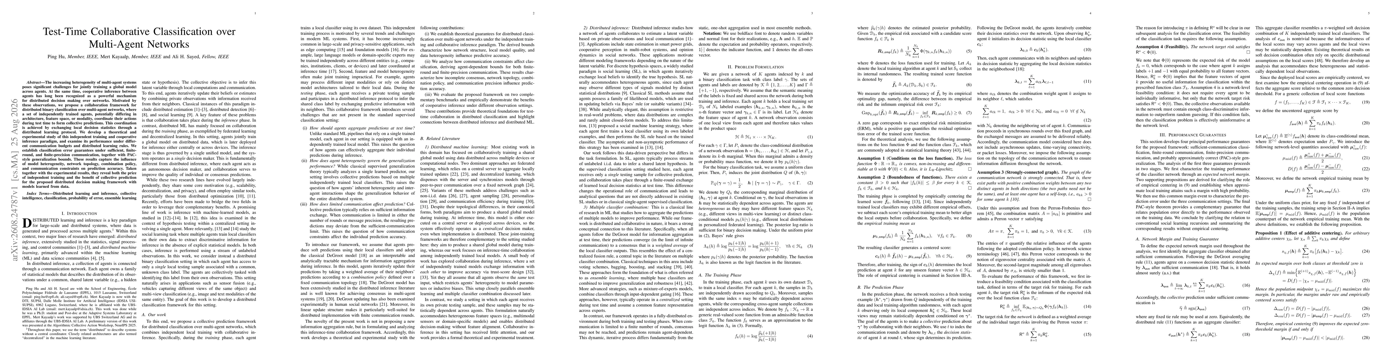 Thumbnail for Test-Time Collaborative Classification over Multi-Agent Networks