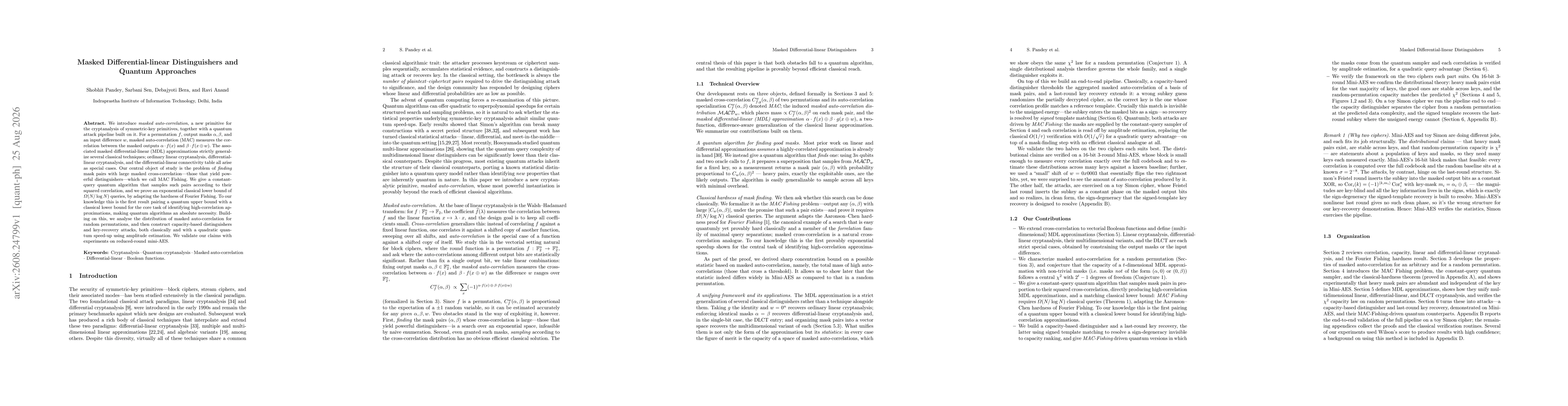 Thumbnail for Masked Differential-linear Distinguishers and Quantum Approaches