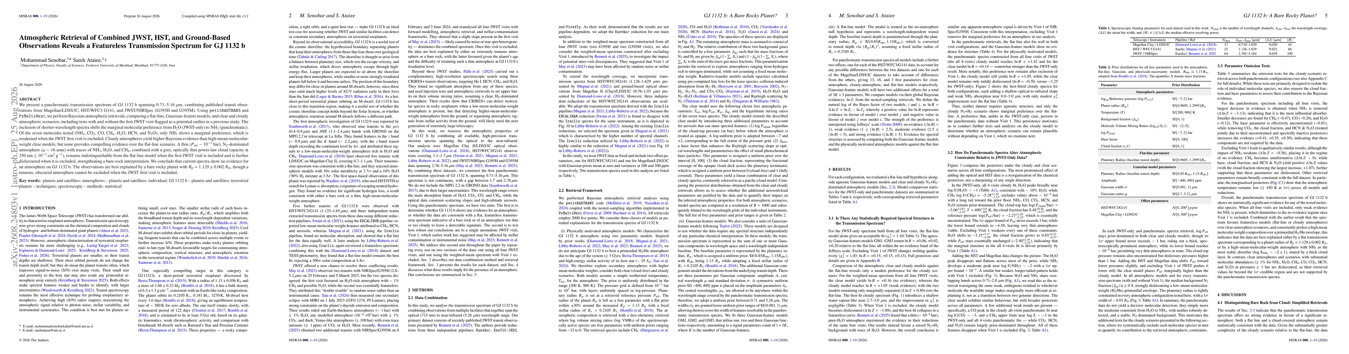 Thumbnail for Atmospheric Retrieval of Combined JWST, HST, and Ground-Based Observations Reveals a Featureless Transmission Spectrum for GJ 1132 b