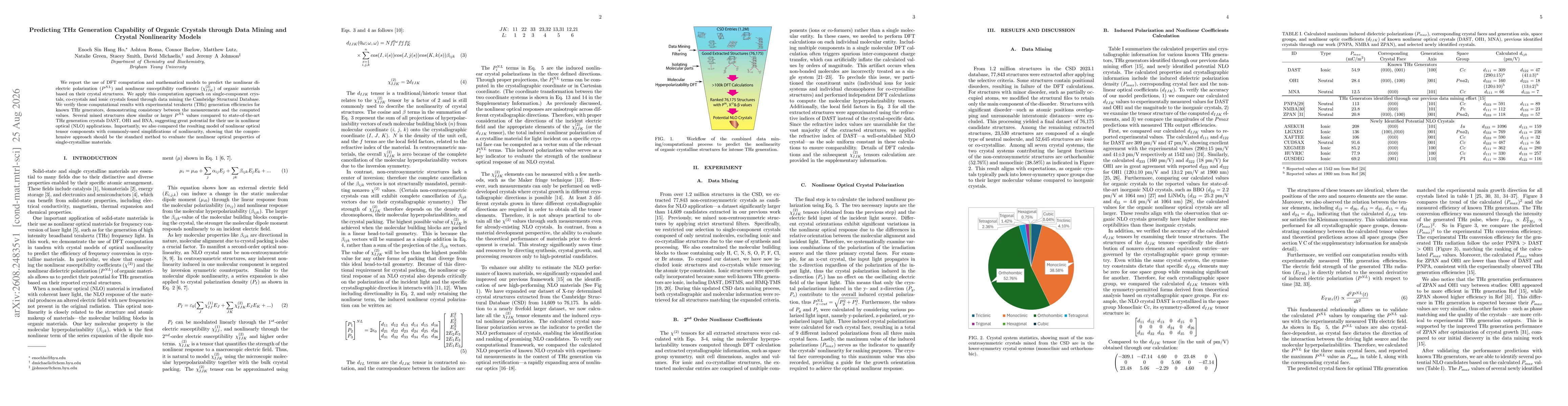 Thumbnail for Predicting THz Generation Capability of Organic Crystals through Data Mining and Crystal Nonlinearity Models