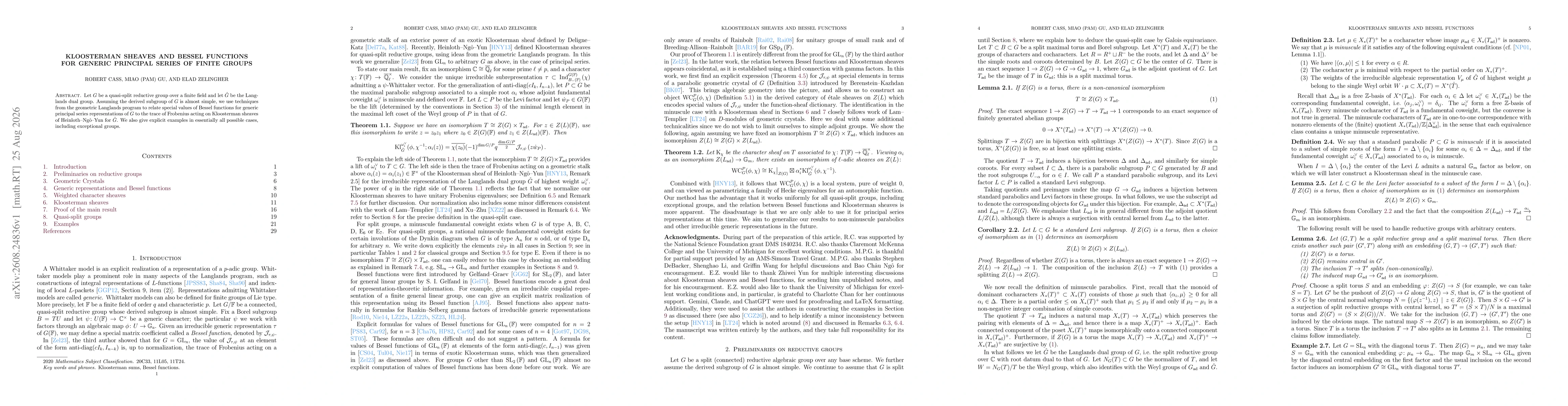 Thumbnail for Kloosterman sheaves and Bessel functions for generic principal series of finite groups