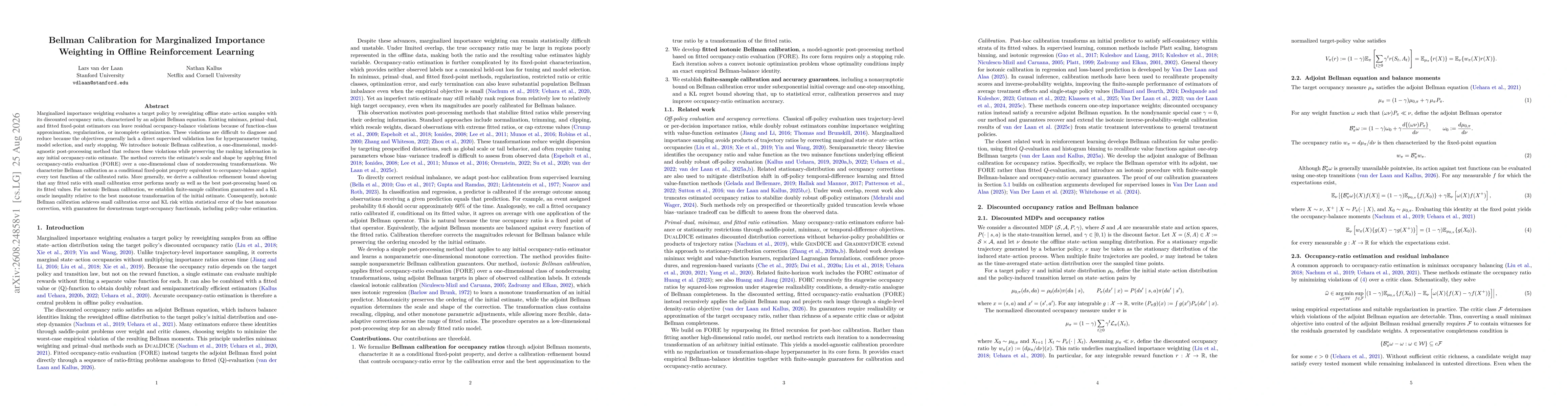 Thumbnail for Bellman Calibration for Marginalized Importance Weighting in Offline Reinforcement Learning