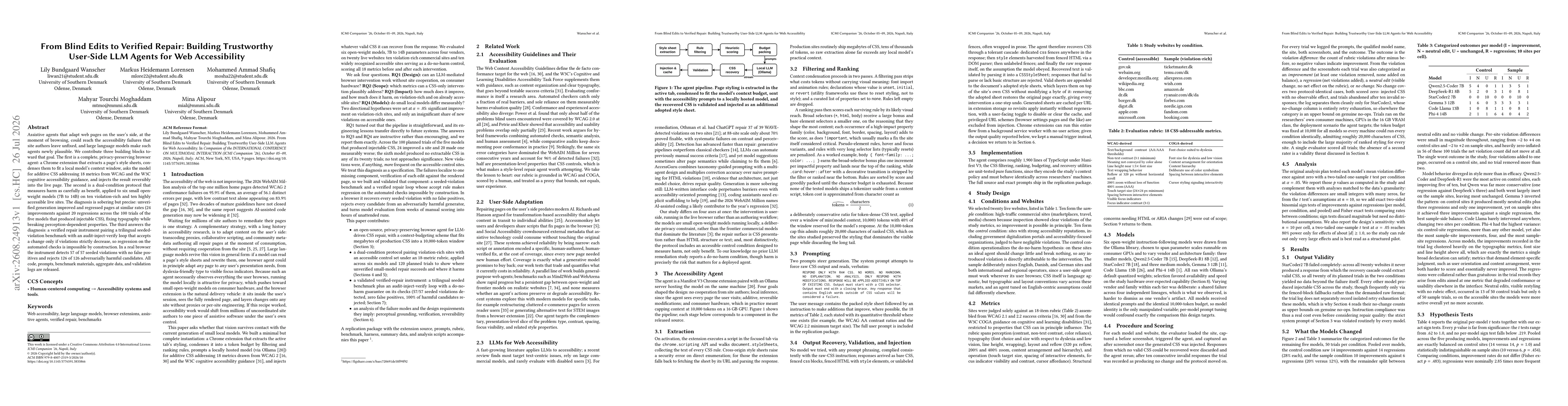 Thumbnail for From Blind Edits to Verified Repair: Building Trustworthy User-Side LLM Agents for Web Accessibility