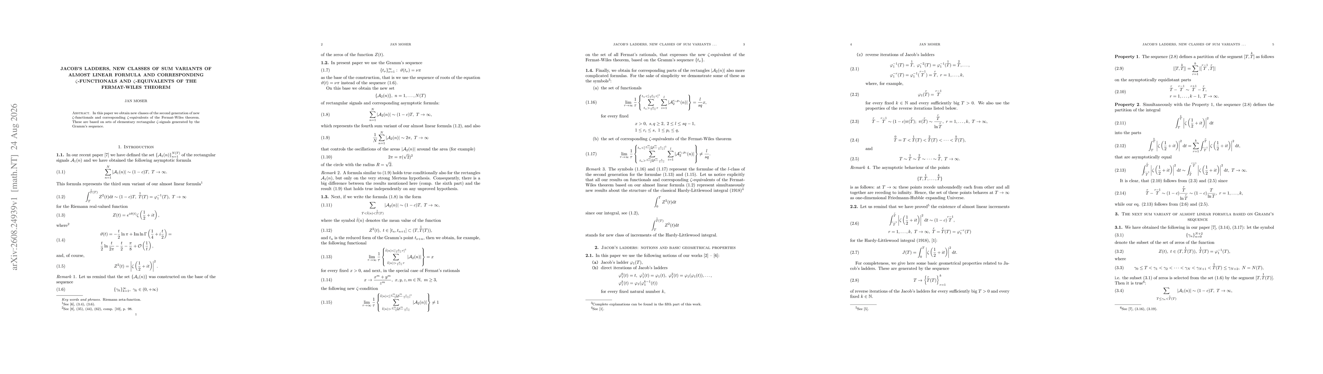Thumbnail for Jacob's ladders, new classes of sum variants of almost linear formula and corresponding $ζ$-functionals and $ζ$-equivalents of the Fermat-Wiles theorem