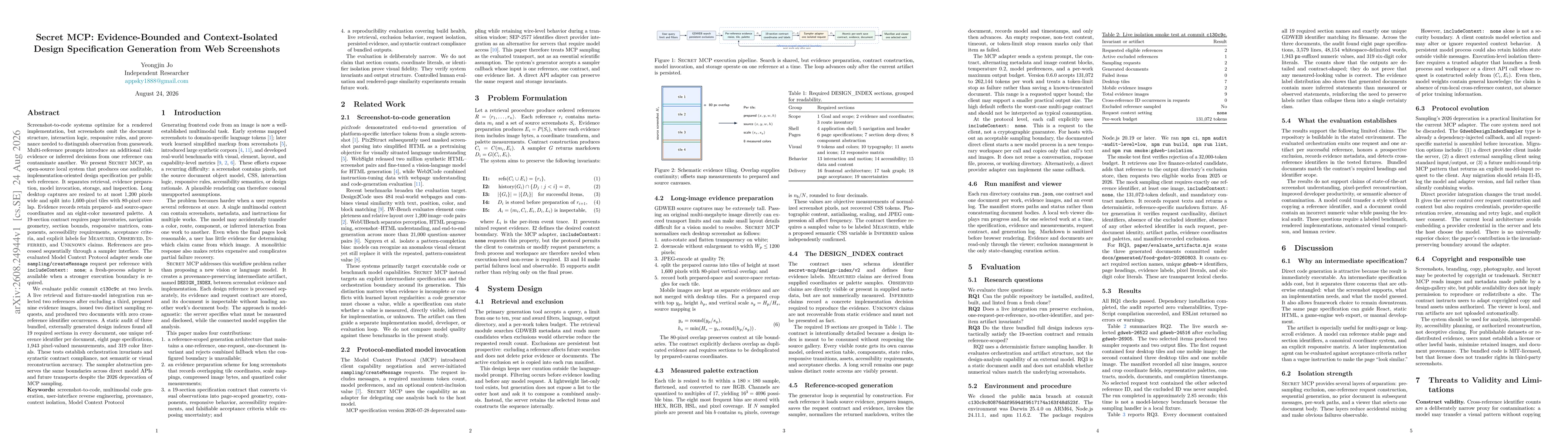 Thumbnail for Secret MCP: Evidence-Bounded and Context-Isolated Design Specification Generation from Web Screenshots