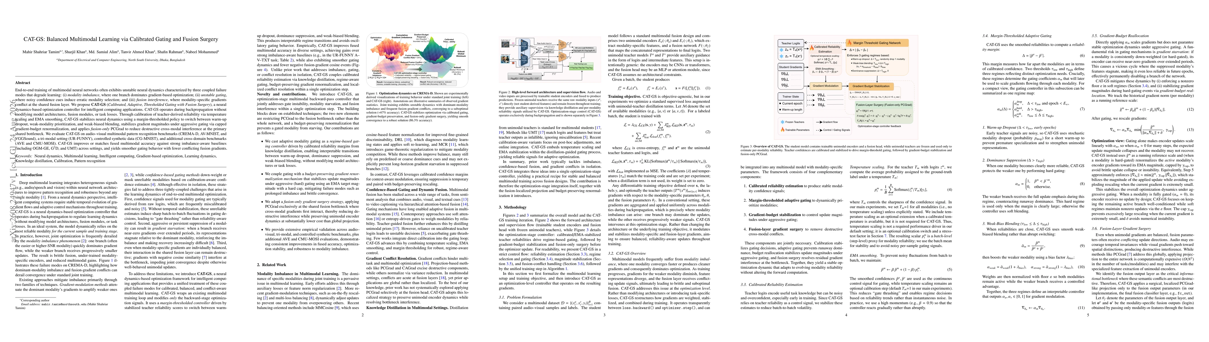 Thumbnail for CAT-GS: Balanced Multimodal Learning via Calibrated Gating and Fusion Surgery