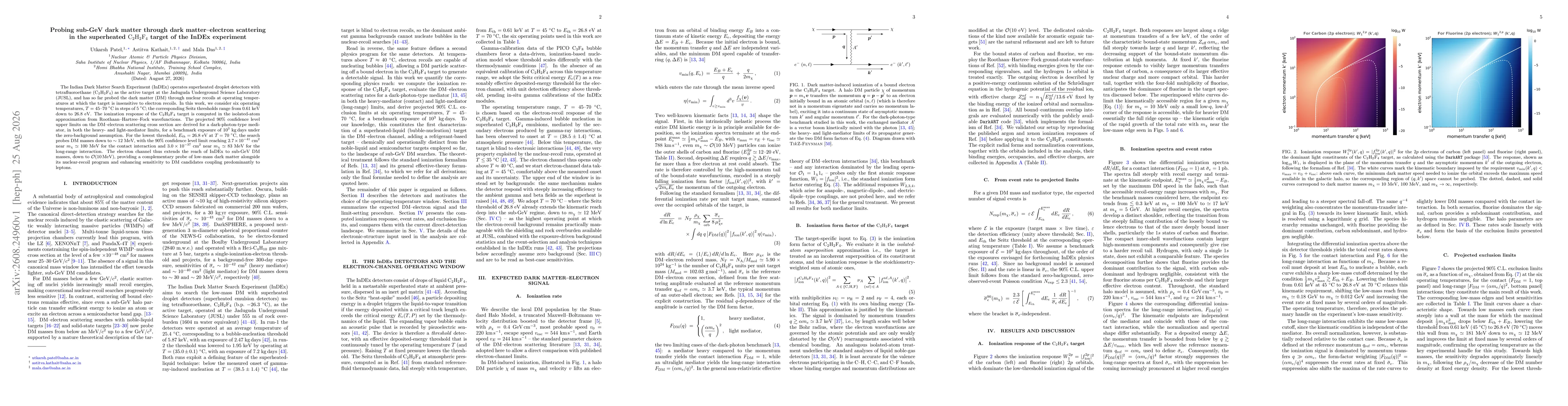 Thumbnail for Probing sub-GeV dark matter through dark matter-electron scattering in the superheated $C_2H_2F_4$ target of the InDEx experiment