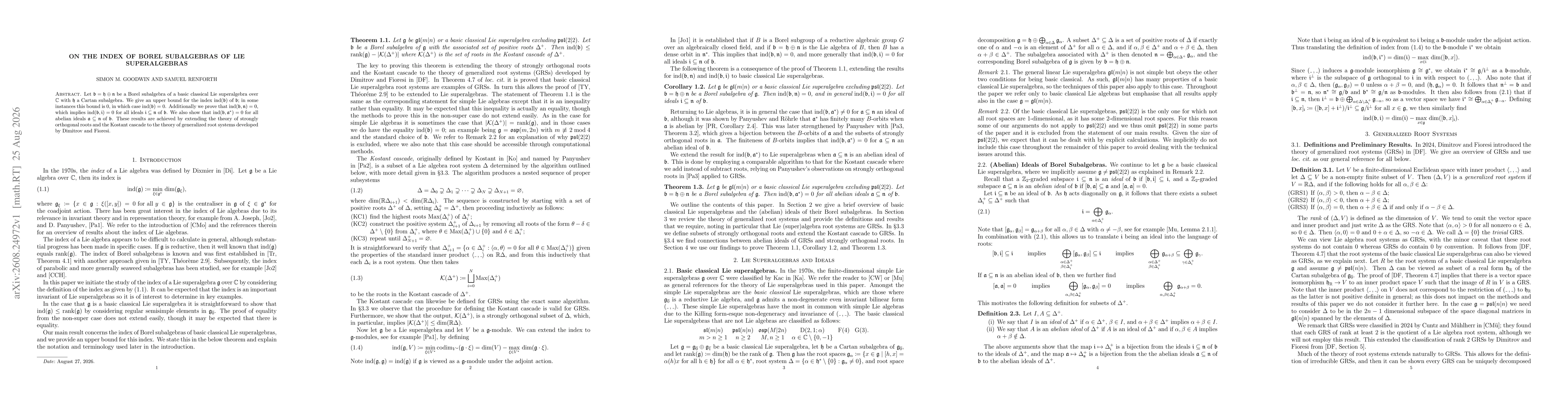 Thumbnail for On the Index of Borel Subalgebras of Lie Superalgebras