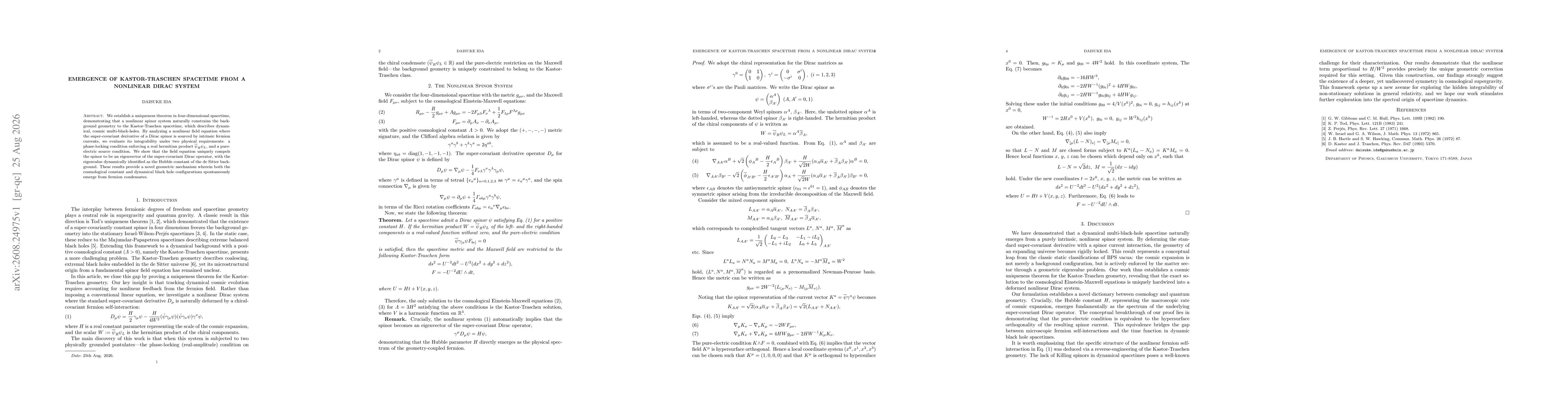 Thumbnail for Emergence of Kastor-Traschen spacetime from a nonlinear Dirac system