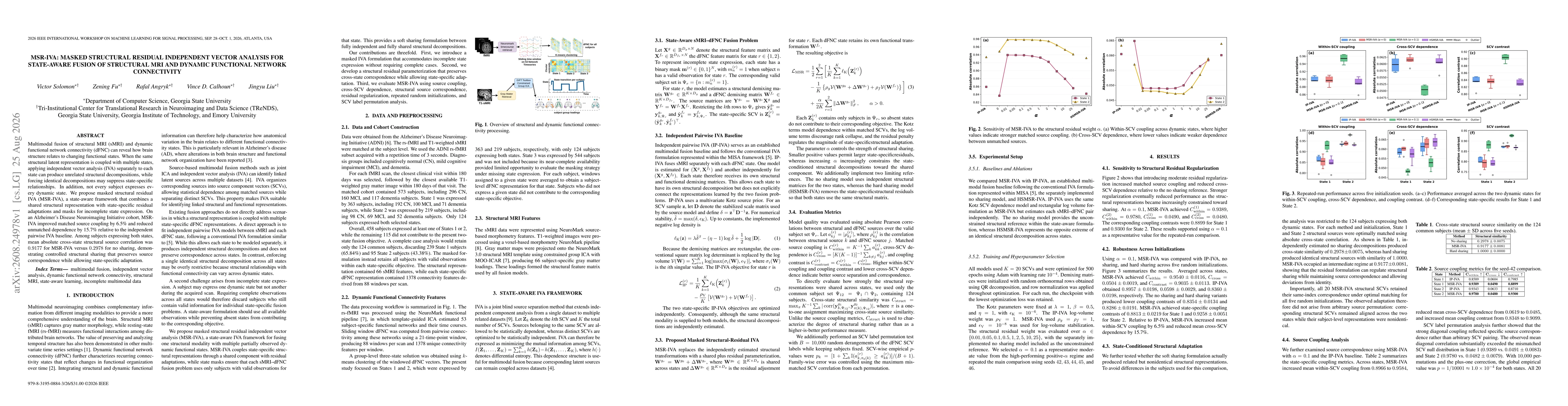 Thumbnail for MSR-IVA: Masked Structural Residual Independent Vector Analysis for State-Aware Fusion of Structural MRI and Dynamic Functional Network Connectivity