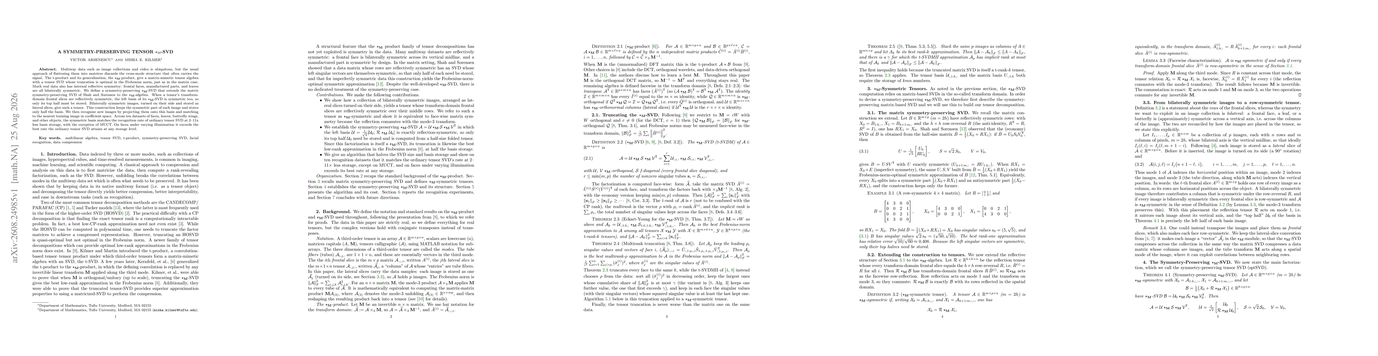 Thumbnail for A Symmetry-Preserving Tensor $\star_{\mathbf{M}}$-SVD