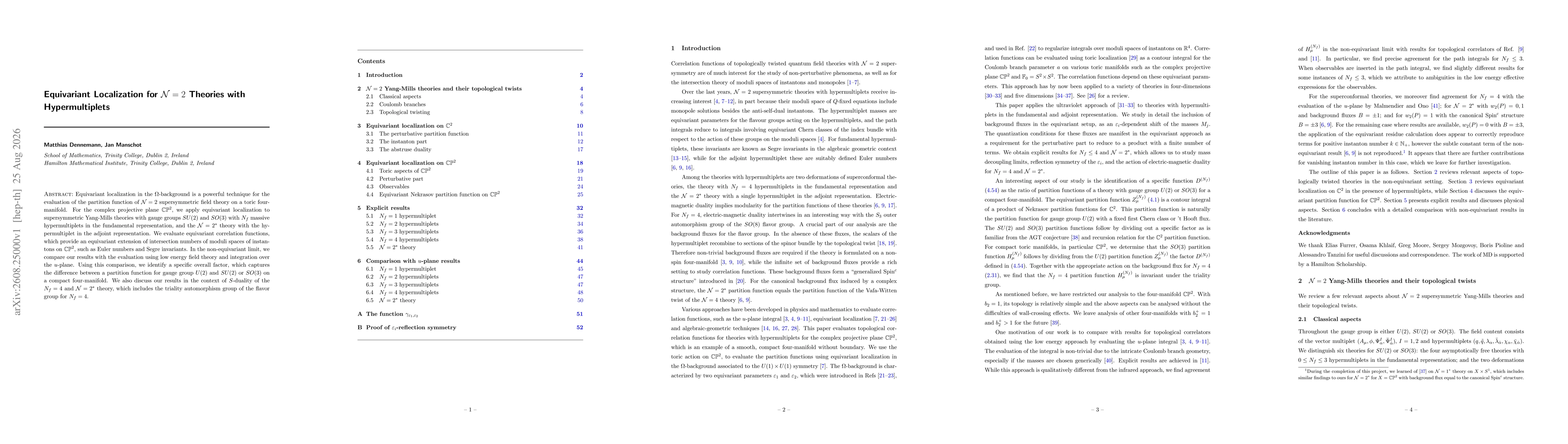 Thumbnail for Equivariant Localization for N=2 Theories with Hypermultiplets