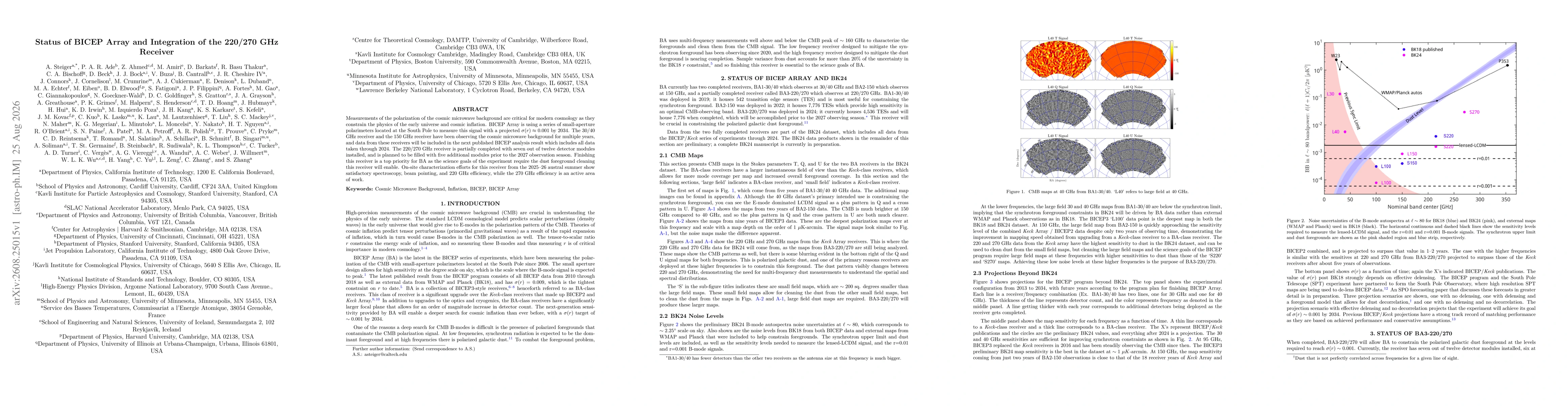 Thumbnail for Status of BICEP Array and Integration of the 220/270 GHz Receiver