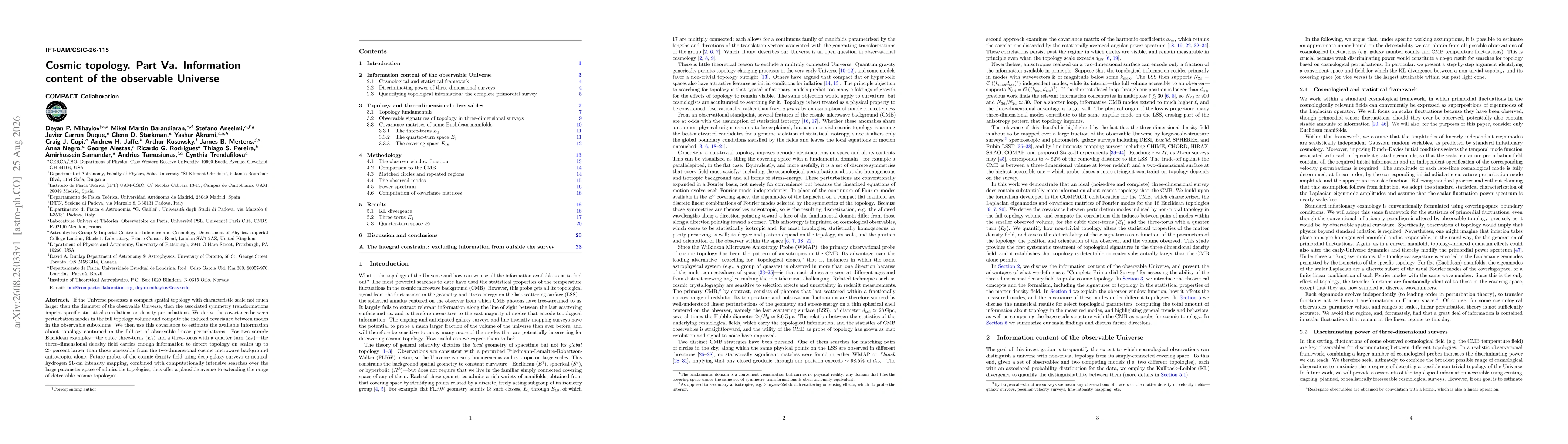 Thumbnail for Cosmic topology. Part Va. Information content of the observable Universe