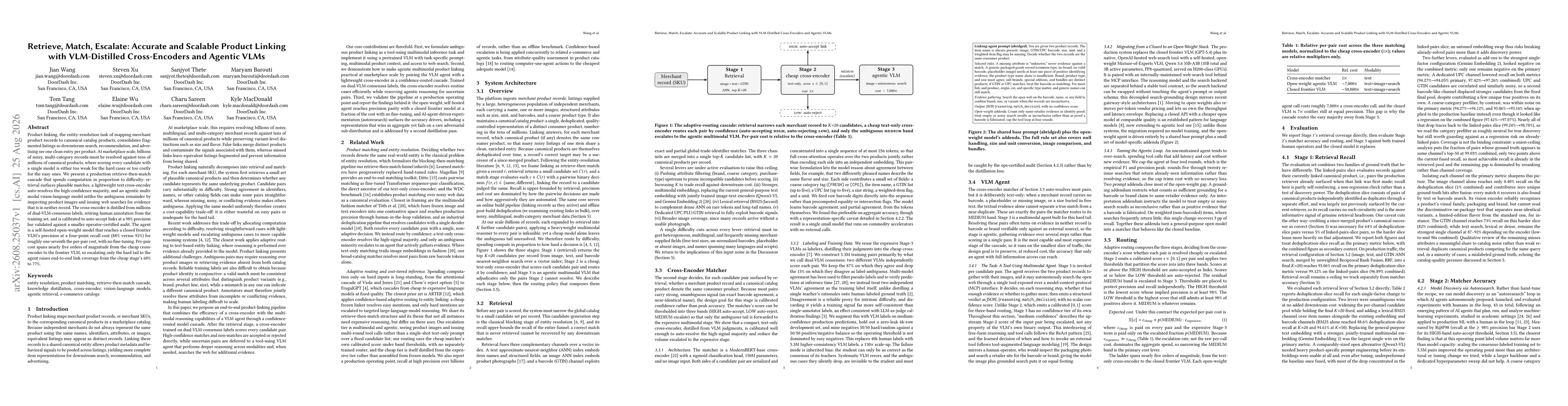 Thumbnail for Retrieve, Match, Escalate: Accurate and Scalable Product Linking with VLM-Distilled Cross-Encoders and Agentic VLMs