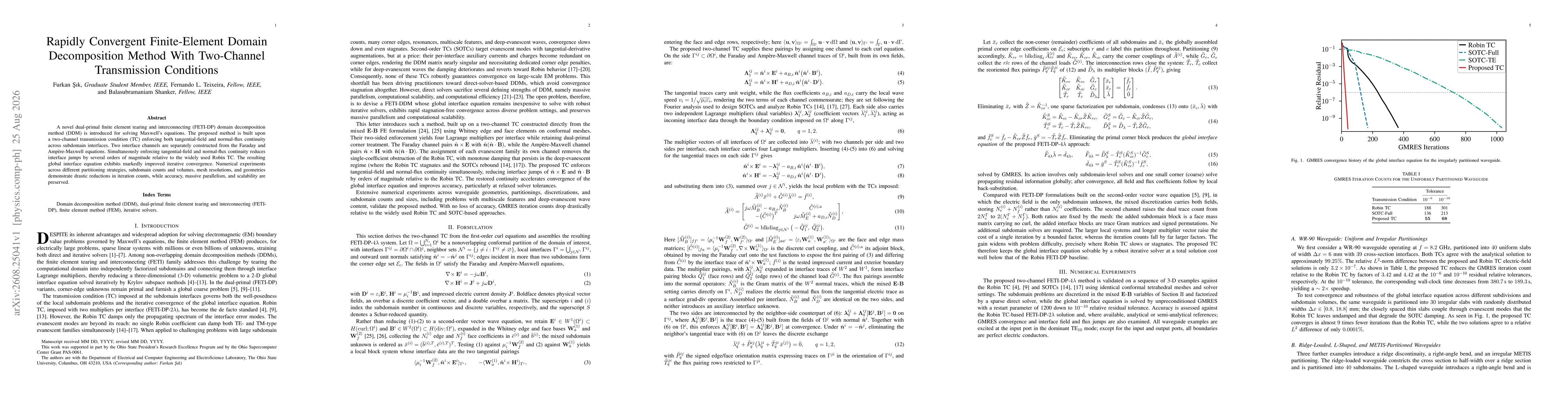 Thumbnail for Rapidly Convergent Finite-Element Domain Decomposition Method With Two-Channel Transmission Conditions