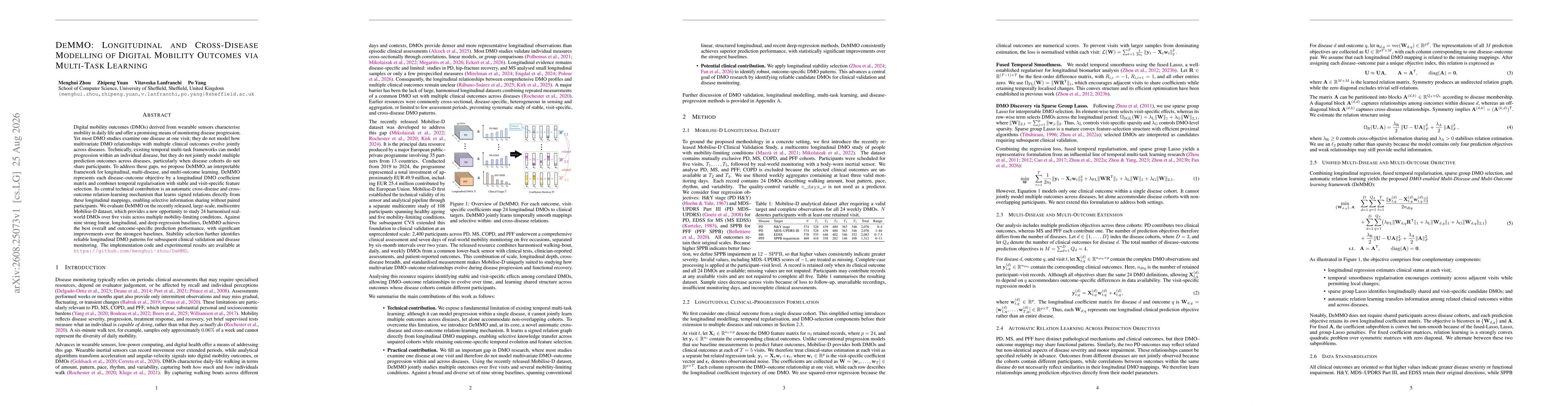 Thumbnail for DeMMO: Longitudinal and Cross-Disease Modelling of Digital Mobility Outcomes via Multi-Task Learning