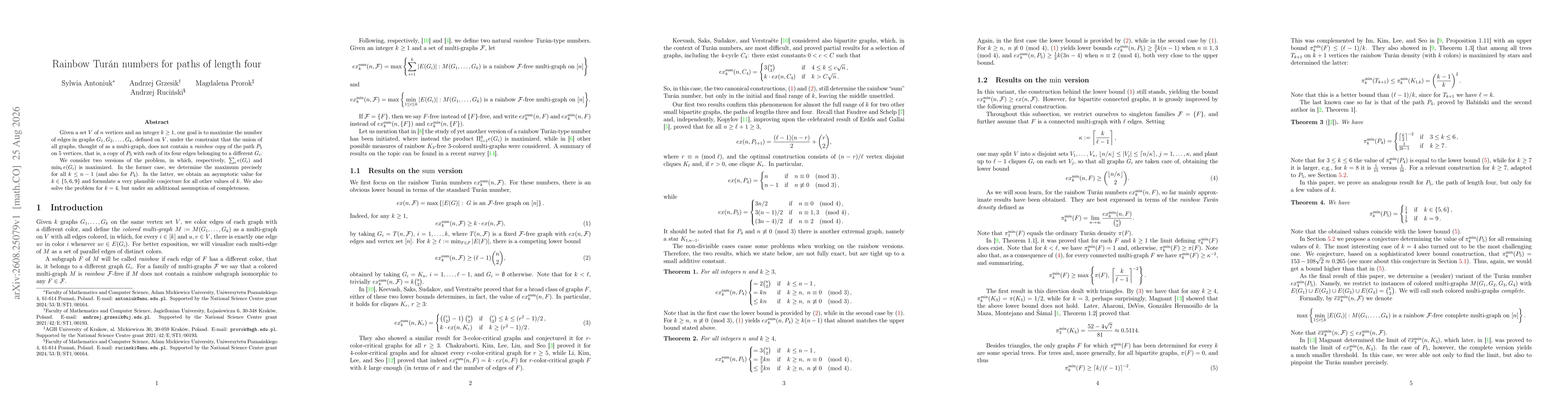 Thumbnail for Rainbow Turán numbers for paths of length four