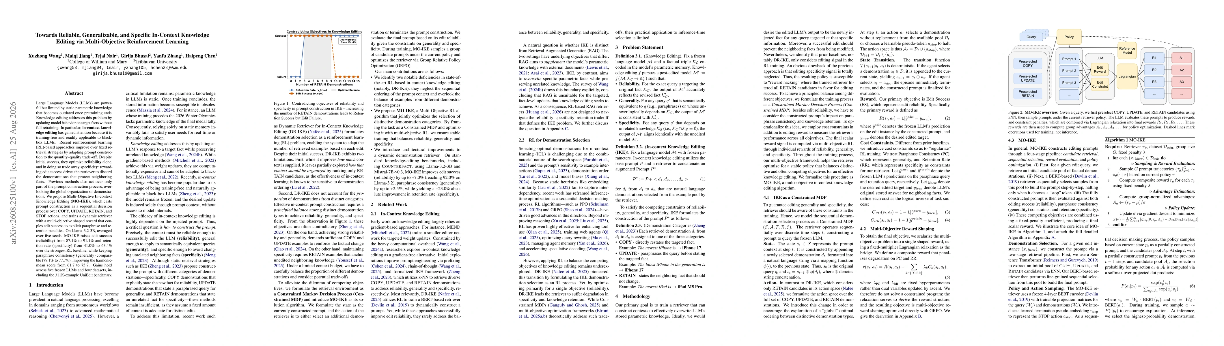 Thumbnail for Towards Reliable, Generalizable, and Specific In-Context Knowledge Editing via Multi-Objective Reinforcement Learning