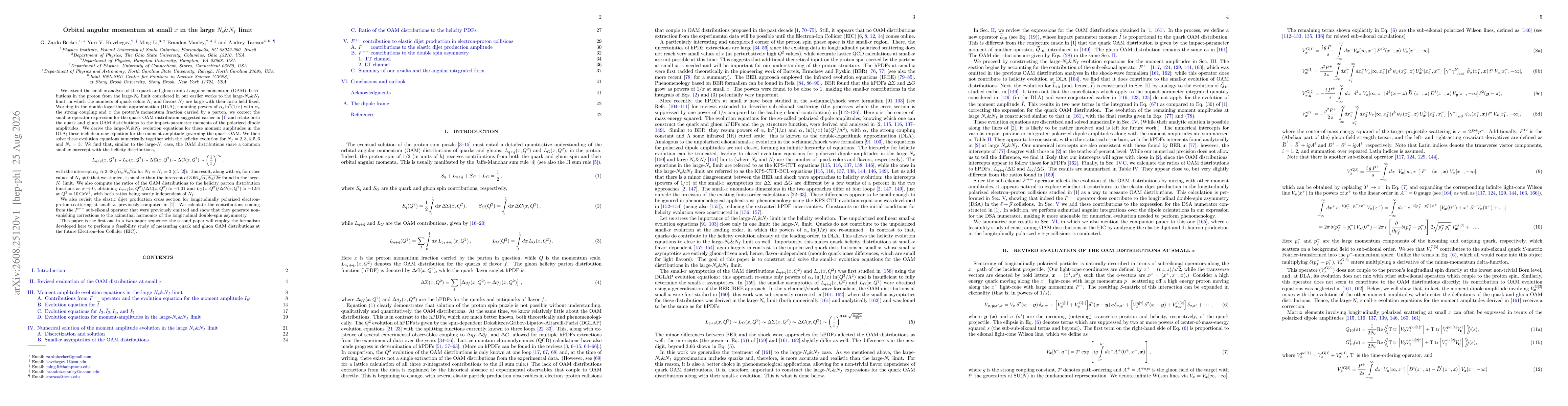 Thumbnail for Orbital angular momentum at small $x$ in the large $N_c\&N_f$ limit