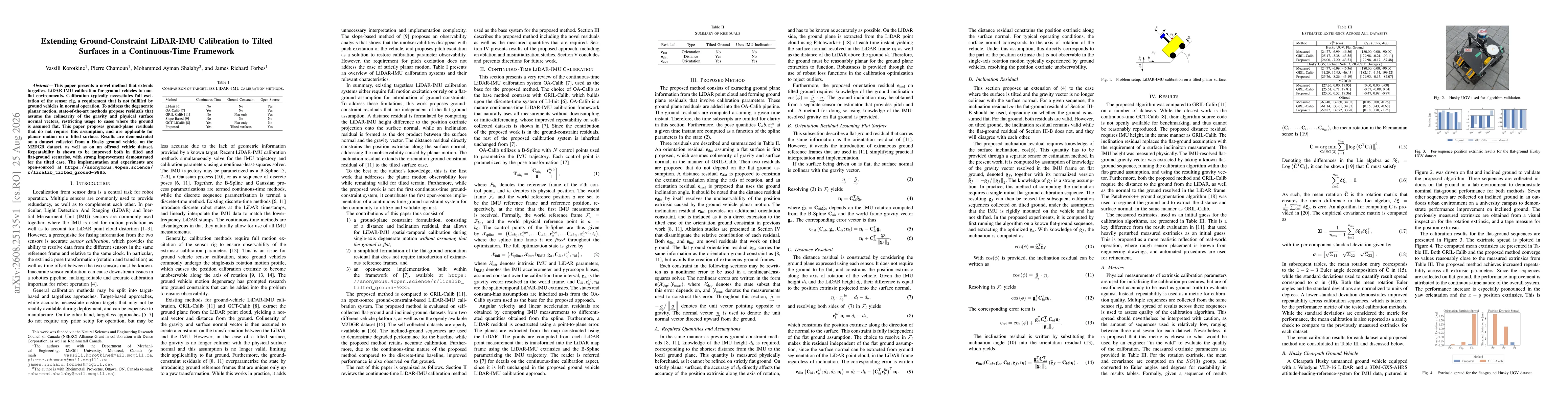 Thumbnail for Extending Ground-Constraint LiDAR-IMU Calibration to Tilted Surfaces in a Continuous-Time Framework