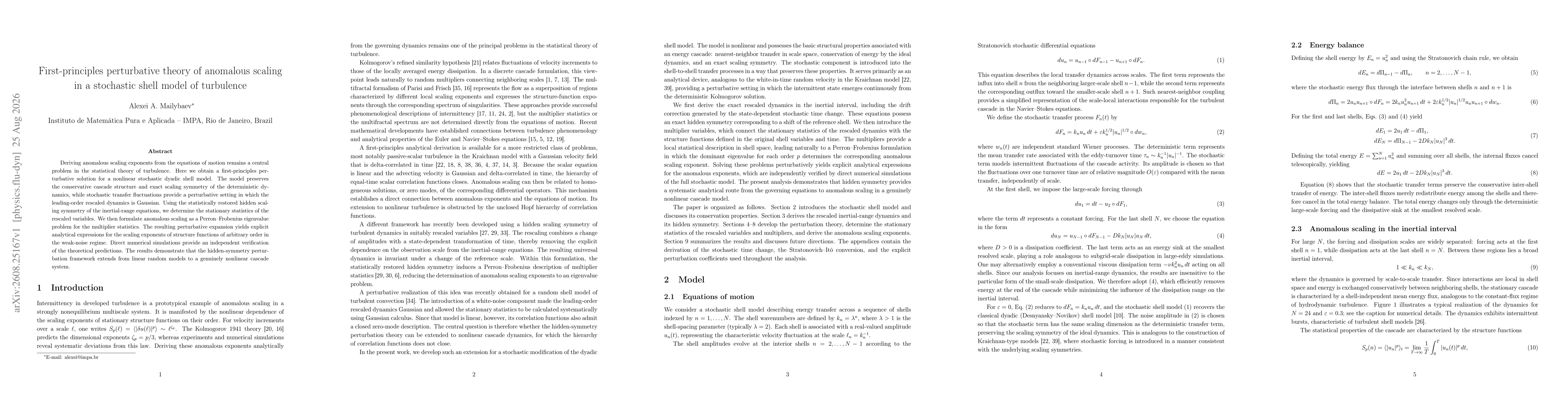 Thumbnail for First-principles perturbative theory of anomalous scaling in a stochastic shell model of turbulence