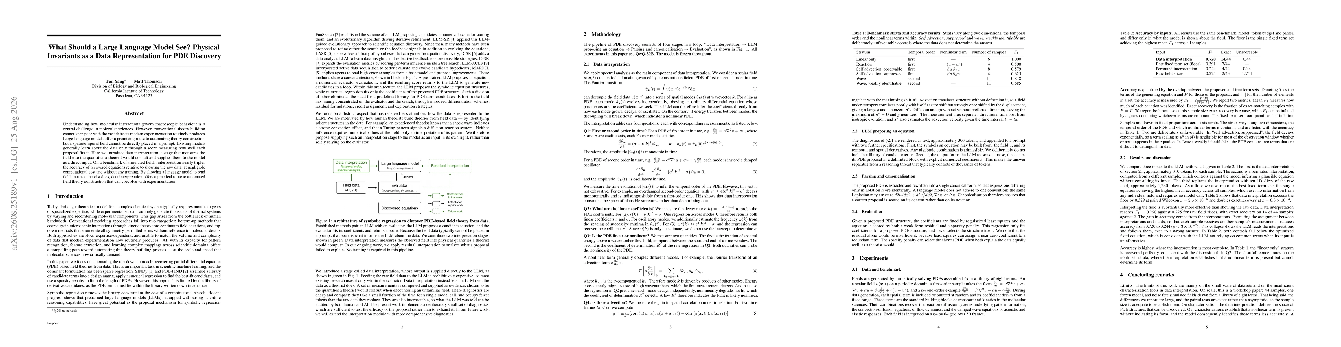 Thumbnail for What Should a Large Language Model See? Physical Invariants as a Data Representation for PDE Discovery